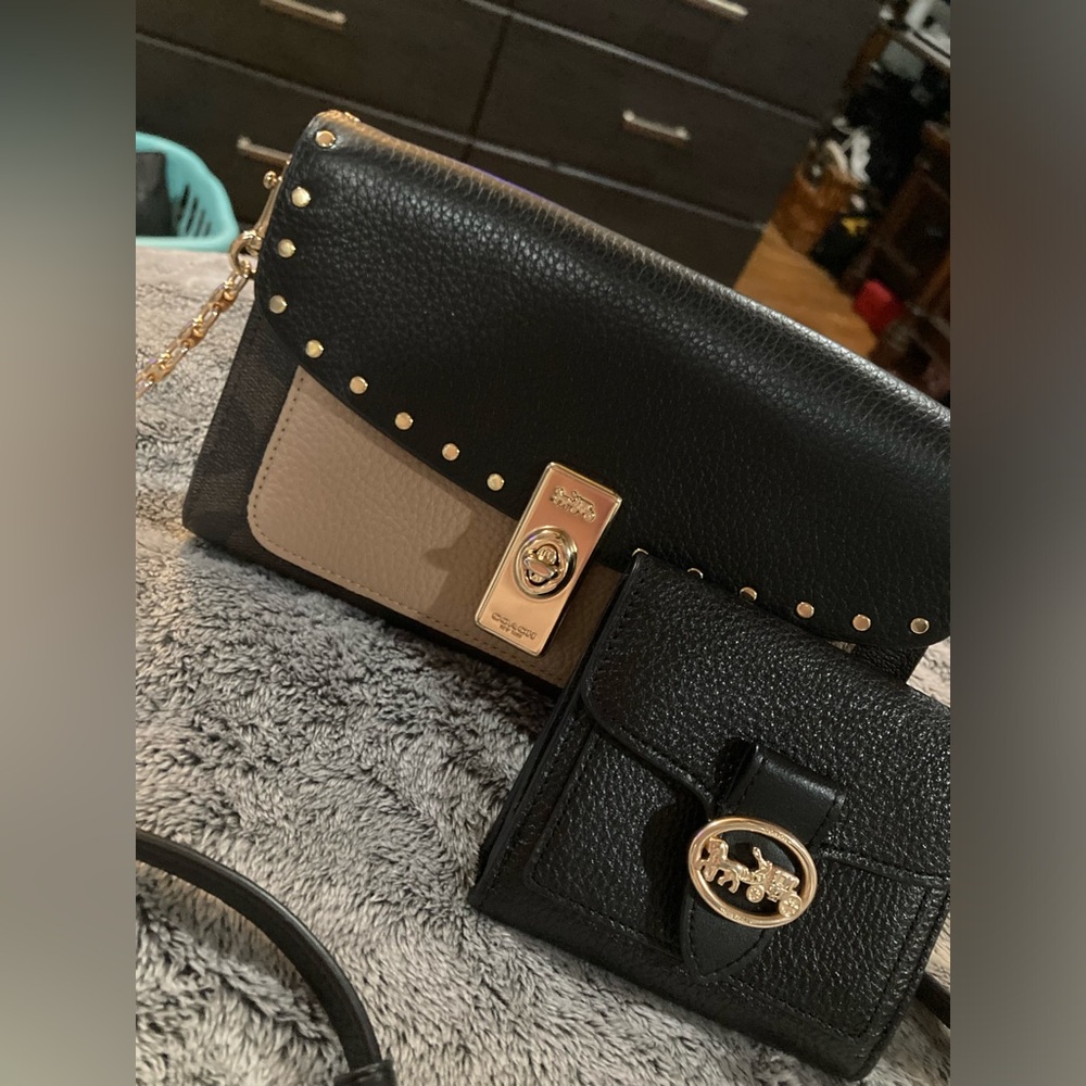 Coach 1941 lane snakeskin color block with rivets crossbody bag and jade wallet - Picture 2 of 13